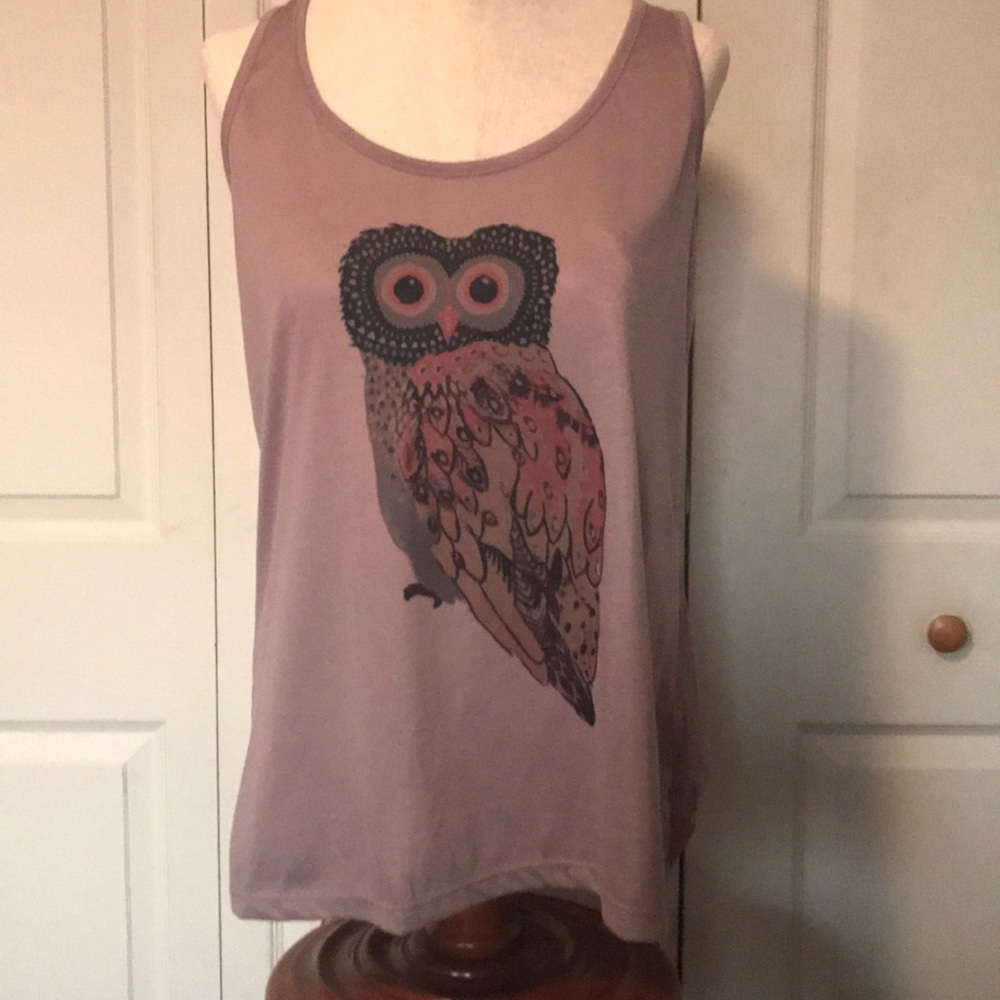 Beautiful owl racer back with lace back